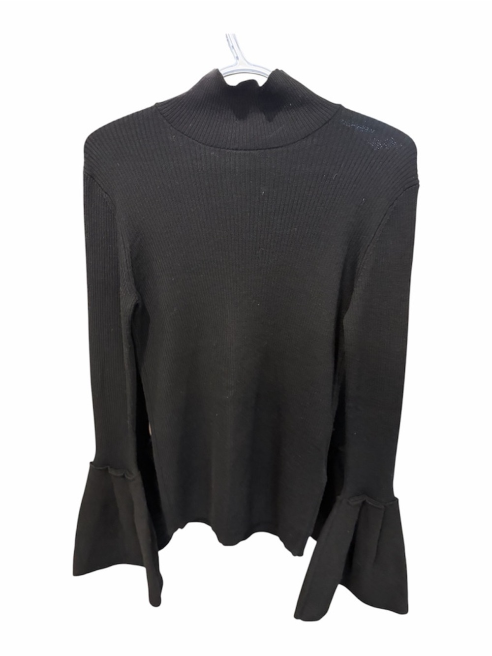 Hugo Boss Black Ribbed  Neck Top with Flared Bell Sleeves  - Size 6 - Like New